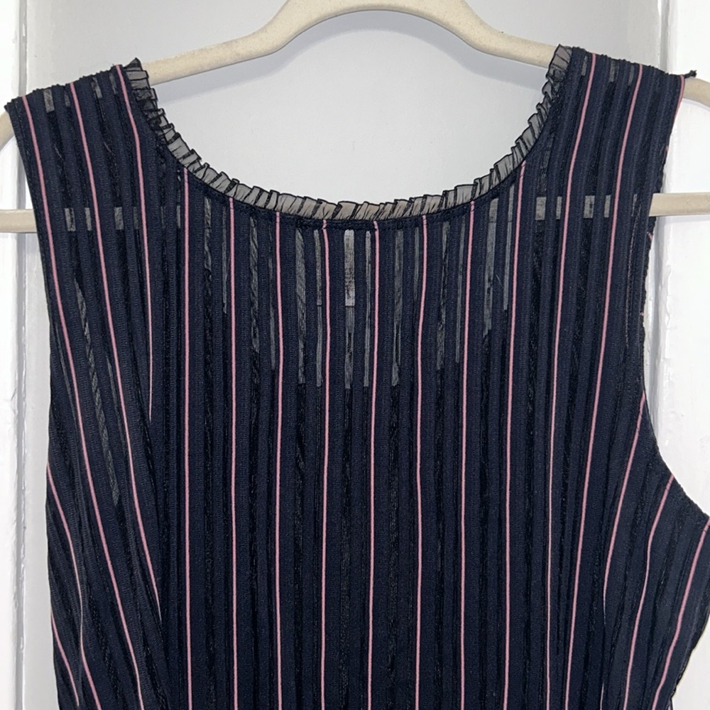Fashion Bug Pin Stripe y2k Grunge Pink Black Tank Top Lace Neckline Faux Corset - Picture 7 of 10